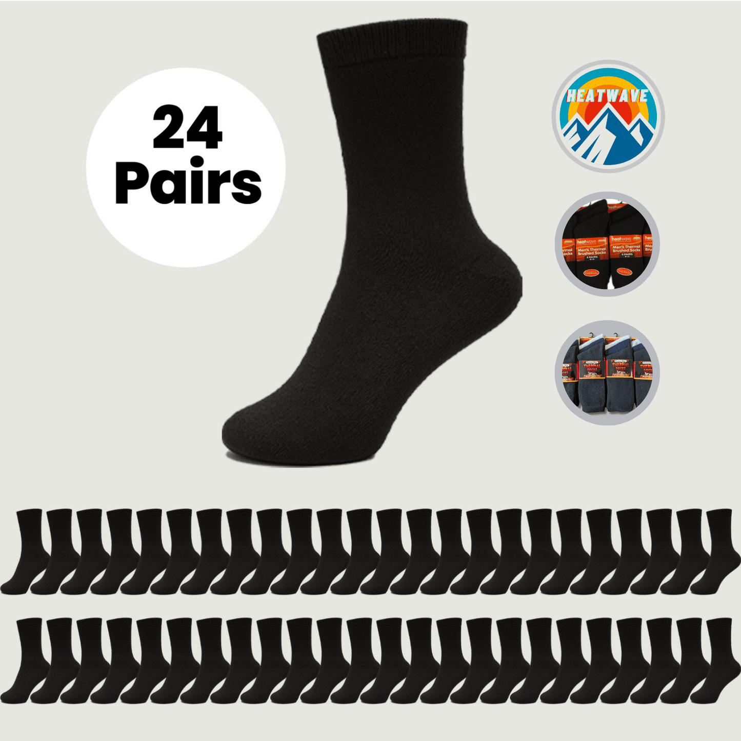 Heatwave Thermalwear 24 Pairs Mens Black Thermal Socks