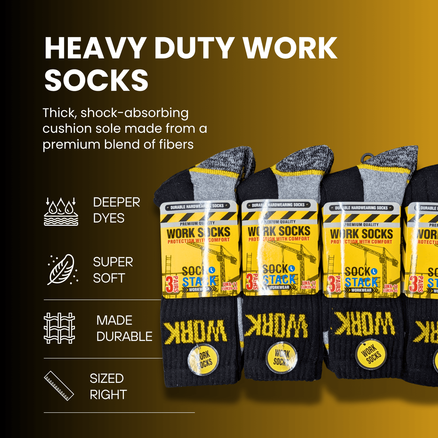Sock Stack 24 Pairs Mens Heavy Duty Work Socks