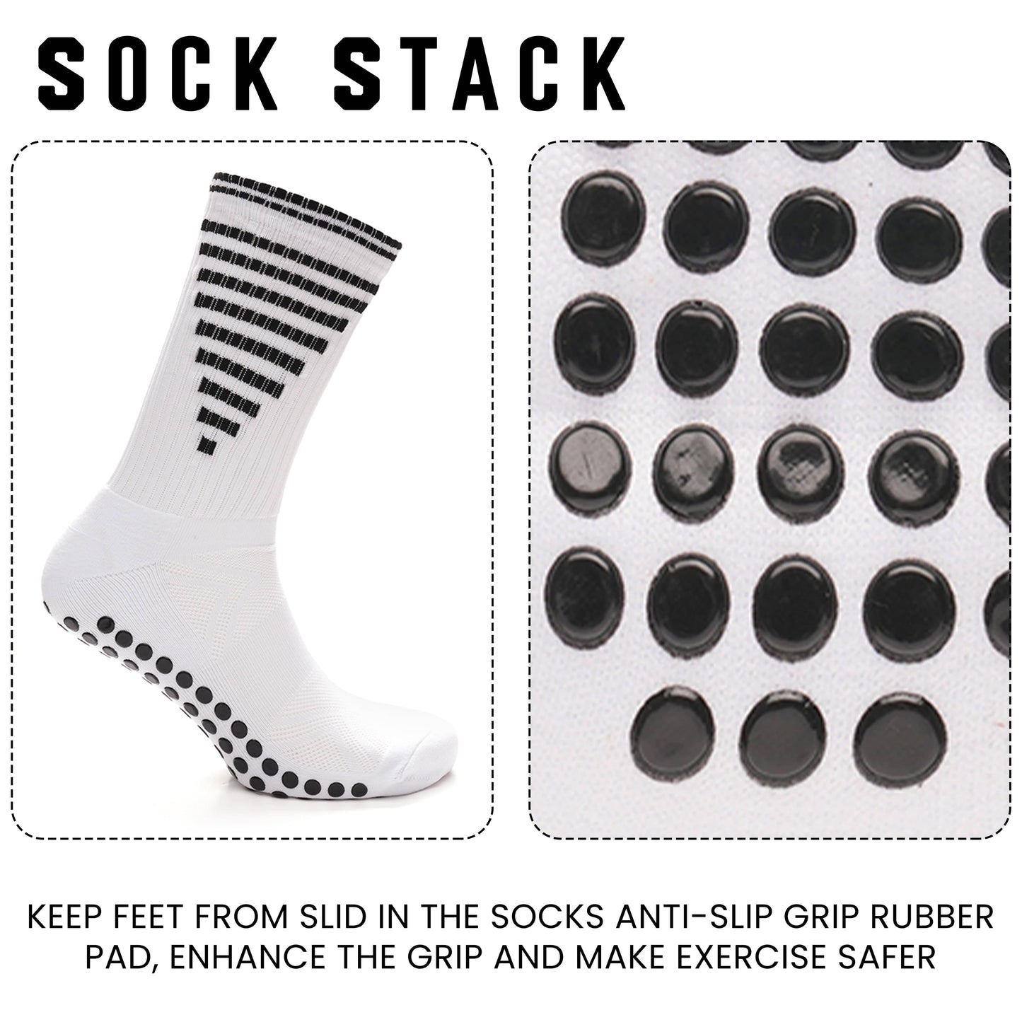 Sock Stack 3 Pairs Mens White Grip Socks